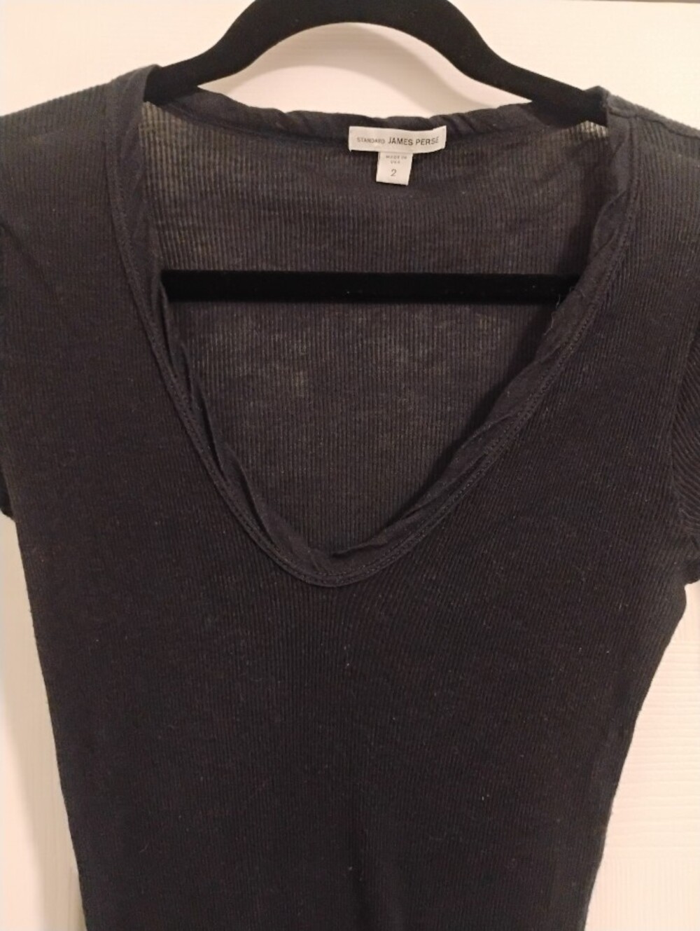 James Perse Women's Black Skinny Deep V Tee Longsleeve Top Size 2 Style WVA3040 - Picture 4 of 7